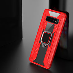 Funda Bumper Silicona y Plastico Mate Carcasa con Magnetico Anillo de dedo Soporte R04 para Samsung Galaxy S10 Plus Rojo