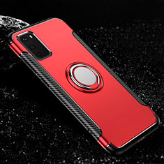 Funda Bumper Silicona y Plastico Mate Carcasa con Magnetico Anillo de dedo Soporte R04 para Samsung Galaxy S20 Rojo