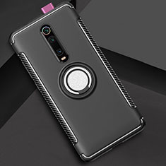 Funda Bumper Silicona y Plastico Mate Carcasa con Magnetico Anillo de dedo Soporte R04 para Xiaomi Mi 9T Negro