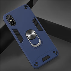 Funda Bumper Silicona y Plastico Mate Carcasa con Magnetico Anillo de dedo Soporte R04 para Xiaomi Redmi 9A Azul Real