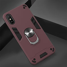 Funda Bumper Silicona y Plastico Mate Carcasa con Magnetico Anillo de dedo Soporte R04 para Xiaomi Redmi 9A Rojo Rosa