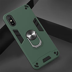 Funda Bumper Silicona y Plastico Mate Carcasa con Magnetico Anillo de dedo Soporte R04 para Xiaomi Redmi 9A Verde Noche