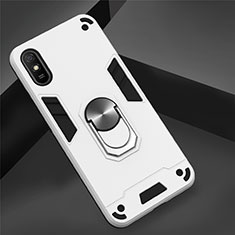 Funda Bumper Silicona y Plastico Mate Carcasa con Magnetico Anillo de dedo Soporte R04 para Xiaomi Redmi 9i Blanco