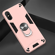 Funda Bumper Silicona y Plastico Mate Carcasa con Magnetico Anillo de dedo Soporte R04 para Xiaomi Redmi 9i Oro Rosa