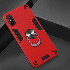 Funda Bumper Silicona y Plastico Mate Carcasa con Magnetico Anillo de dedo Soporte R04 para Xiaomi Redmi 9i Rojo