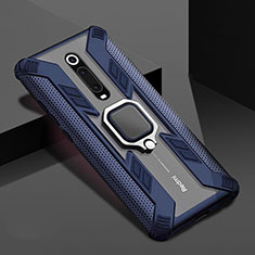 Funda Bumper Silicona y Plastico Mate Carcasa con Magnetico Anillo de dedo Soporte R05 para Xiaomi Mi 9T Azul