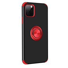 Funda Bumper Silicona y Plastico Mate Carcasa con Magnetico Anillo de dedo Soporte R06 para Apple iPhone 11 Pro Max Rojo y Negro