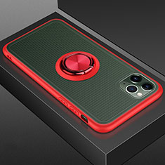 Funda Bumper Silicona y Plastico Mate Carcasa con Magnetico Anillo de dedo Soporte R07 para Apple iPhone 11 Pro Rojo