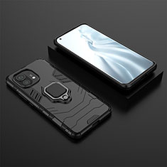 Funda Bumper Silicona y Plastico Mate Carcasa con Magnetico Anillo de dedo Soporte R07 para Xiaomi Mi 11 Lite 5G Negro