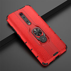 Funda Bumper Silicona y Plastico Mate Carcasa con Magnetico Anillo de dedo Soporte R07 para Xiaomi Mi 9T Rojo