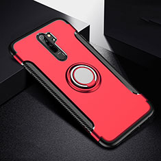 Funda Bumper Silicona y Plastico Mate Carcasa con Magnetico Anillo de dedo Soporte R08 para Xiaomi Redmi Note 8 Pro Rojo