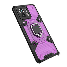 Funda Bumper Silicona y Plastico Mate Carcasa con Magnetico Anillo de dedo Soporte R10 para Xiaomi Mi 11 5G Morado