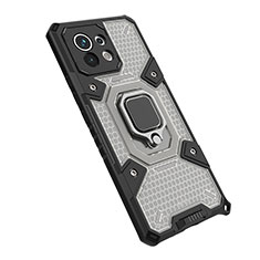 Funda Bumper Silicona y Plastico Mate Carcasa con Magnetico Anillo de dedo Soporte R10 para Xiaomi Mi 11 Lite 5G Gris