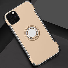Funda Bumper Silicona y Plastico Mate Carcasa con Magnetico Anillo de dedo Soporte S01 para Apple iPhone 11 Pro Max Oro