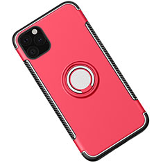 Funda Bumper Silicona y Plastico Mate Carcasa con Magnetico Anillo de dedo Soporte S01 para Apple iPhone 11 Pro Max Rojo