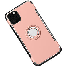 Funda Bumper Silicona y Plastico Mate Carcasa con Magnetico Anillo de dedo Soporte S01 para Apple iPhone 11 Pro Oro Rosa