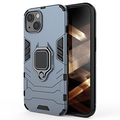 Funda Bumper Silicona y Plastico Mate Carcasa con Magnetico Anillo de dedo Soporte S01 para Apple iPhone 15 Plus Azul