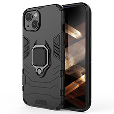 Funda Bumper Silicona y Plastico Mate Carcasa con Magnetico Anillo de dedo Soporte S01 para Apple iPhone 15 Plus Negro