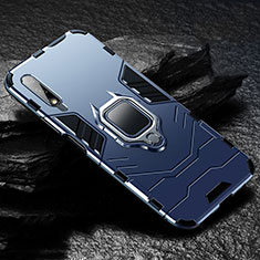 Funda Bumper Silicona y Plastico Mate Carcasa con Magnetico Anillo de dedo Soporte S01 para Huawei Honor 9X Azul
