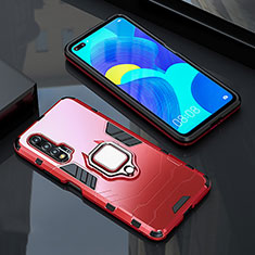 Funda Bumper Silicona y Plastico Mate Carcasa con Magnetico Anillo de dedo Soporte S01 para Huawei Nova 6 5G Rojo