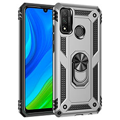 Funda Bumper Silicona y Plastico Mate Carcasa con Magnetico Anillo de dedo Soporte S01 para Huawei P Smart (2020) Plata