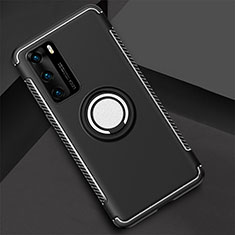 Funda Bumper Silicona y Plastico Mate Carcasa con Magnetico Anillo de dedo Soporte S01 para Huawei P40 Negro