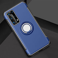 Funda Bumper Silicona y Plastico Mate Carcasa con Magnetico Anillo de dedo Soporte S01 para Huawei P40 Pro+ Plus Azul