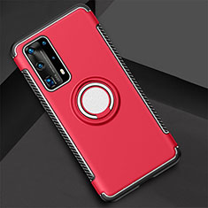Funda Bumper Silicona y Plastico Mate Carcasa con Magnetico Anillo de dedo Soporte S01 para Huawei P40 Pro+ Plus Rojo