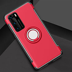 Funda Bumper Silicona y Plastico Mate Carcasa con Magnetico Anillo de dedo Soporte S01 para Huawei P40 Rojo