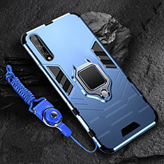 Funda Bumper Silicona y Plastico Mate Carcasa con Magnetico Anillo de dedo Soporte S01 para Huawei Y8p Azul