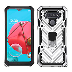 Funda Bumper Silicona y Plastico Mate Carcasa con Magnetico Anillo de dedo Soporte S01 para LG K51 Plata