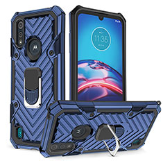 Funda Bumper Silicona y Plastico Mate Carcasa con Magnetico Anillo de dedo Soporte S01 para Motorola Moto E6s (2020) Azul