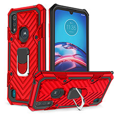 Funda Bumper Silicona y Plastico Mate Carcasa con Magnetico Anillo de dedo Soporte S01 para Motorola Moto E6s (2020) Rojo