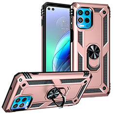 Funda Bumper Silicona y Plastico Mate Carcasa con Magnetico Anillo de dedo Soporte S01 para Motorola Moto Edge S 5G Oro Rosa