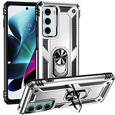 Funda Bumper Silicona y Plastico Mate Carcasa con Magnetico Anillo de dedo Soporte S01 para Motorola Moto Edge S30 5G Plata