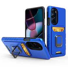 Funda Bumper Silicona y Plastico Mate Carcasa con Magnetico Anillo de dedo Soporte S01 para Motorola Moto Edge X30 5G Azul