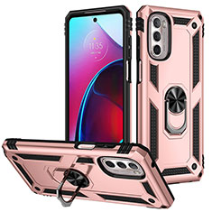 Funda Bumper Silicona y Plastico Mate Carcasa con Magnetico Anillo de dedo Soporte S01 para Motorola Moto G Stylus (2022) 4G Oro Rosa