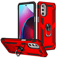 Funda Bumper Silicona y Plastico Mate Carcasa con Magnetico Anillo de dedo Soporte S01 para Motorola Moto G Stylus (2022) 4G Rojo