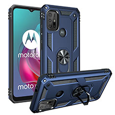 Funda Bumper Silicona y Plastico Mate Carcasa con Magnetico Anillo de dedo Soporte S01 para Motorola Moto G10 Azul