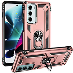 Funda Bumper Silicona y Plastico Mate Carcasa con Magnetico Anillo de dedo Soporte S01 para Motorola Moto G200 5G Oro Rosa