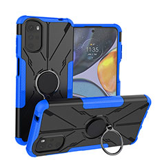 Funda Bumper Silicona y Plastico Mate Carcasa con Magnetico Anillo de dedo Soporte S01 para Motorola Moto G22 Azul