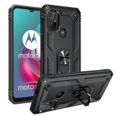 Funda Bumper Silicona y Plastico Mate Carcasa con Magnetico Anillo de dedo Soporte S01 para Motorola Moto G30 Negro