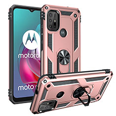 Funda Bumper Silicona y Plastico Mate Carcasa con Magnetico Anillo de dedo Soporte S01 para Motorola Moto G30 Oro Rosa