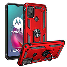 Funda Bumper Silicona y Plastico Mate Carcasa con Magnetico Anillo de dedo Soporte S01 para Motorola Moto G30 Rojo