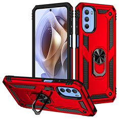 Funda Bumper Silicona y Plastico Mate Carcasa con Magnetico Anillo de dedo Soporte S01 para Motorola Moto G41 Rojo