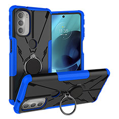 Funda Bumper Silicona y Plastico Mate Carcasa con Magnetico Anillo de dedo Soporte S01 para Motorola Moto G51 5G Azul