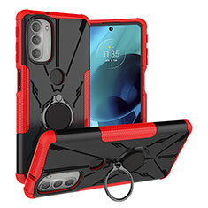 Funda Bumper Silicona y Plastico Mate Carcasa con Magnetico Anillo de dedo Soporte S01 para Motorola Moto G51 5G Rojo