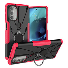 Funda Bumper Silicona y Plastico Mate Carcasa con Magnetico Anillo de dedo Soporte S01 para Motorola Moto G51 5G Rosa Roja