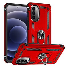Funda Bumper Silicona y Plastico Mate Carcasa con Magnetico Anillo de dedo Soporte S01 para Motorola MOTO G52 Rojo
