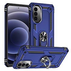 Funda Bumper Silicona y Plastico Mate Carcasa con Magnetico Anillo de dedo Soporte S01 para Motorola Moto G71s 5G Azul